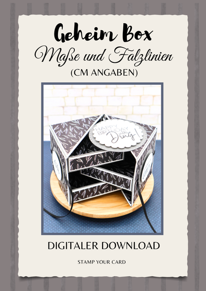 Geheim Box - Maße & Falzlinien in CM Angaben (PDF-Download) DEUTSCH