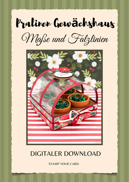 Pralinen Gewächshaus - Maße & Falzlinien in cm Angaben (PDF-Download) DEUTSCH