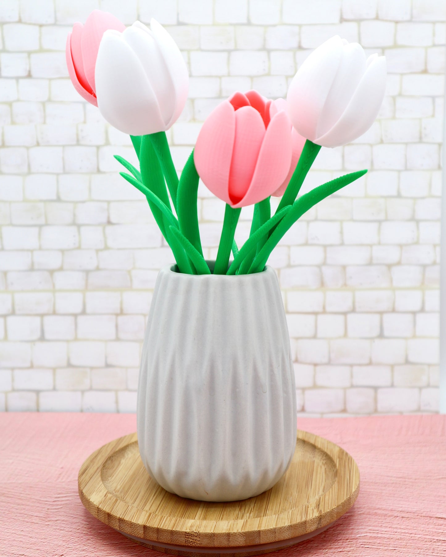 3D gedruckte Tulpen – 5er Set in Rosa & Weiß (ohne Vase)