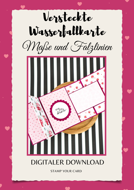 Versteckte Wasserfallkarte - Maße & Falzlinien in CM Angaben (PDF-Download) DEUTSCH