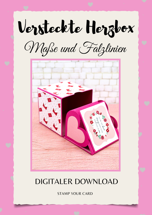 Versteckte Herzbox - Maße & Falzlinien in CM Angaben (PDF-Download) DEUTSCH